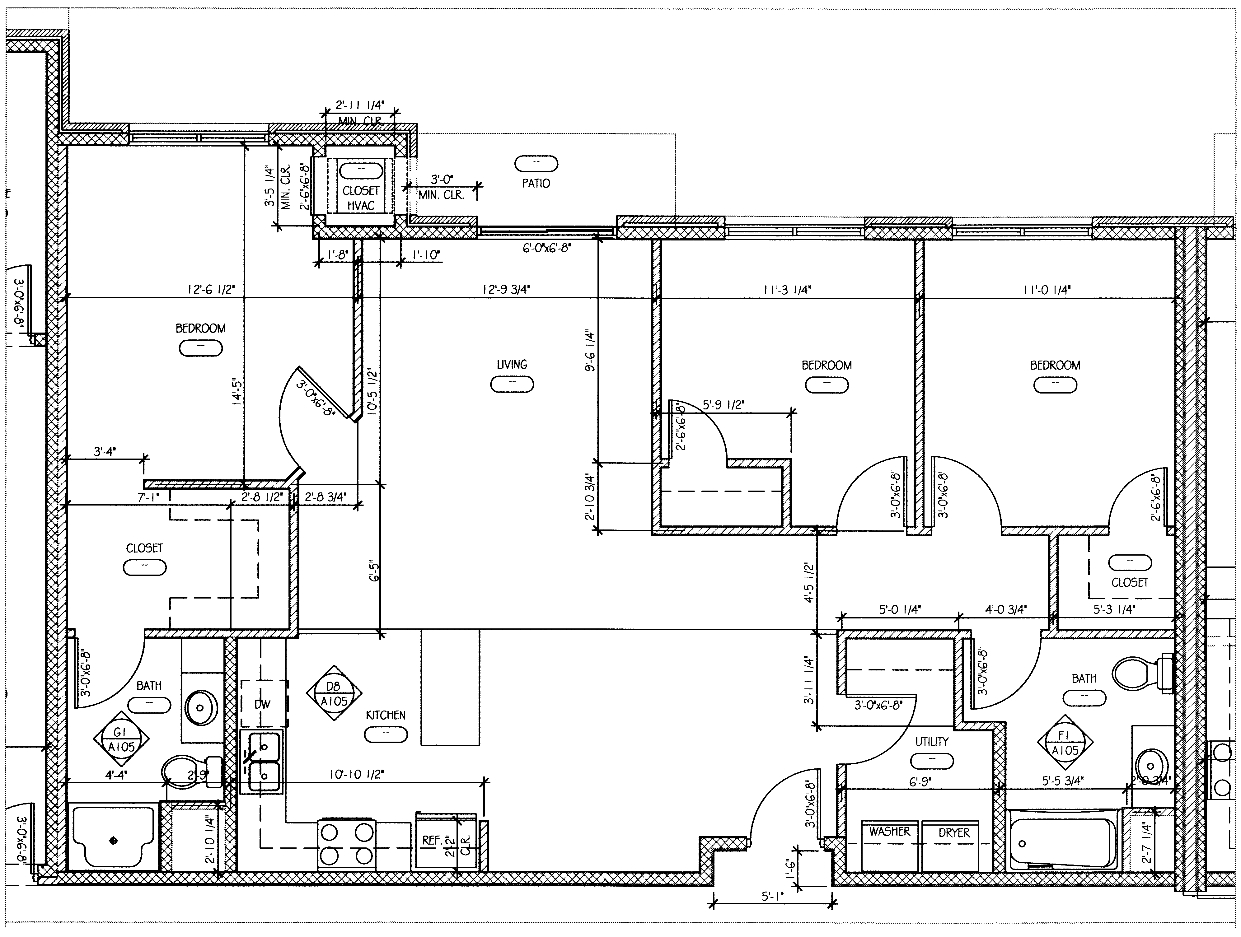 Floor plan for 3 beds, 2 baths, 1411 sqft
